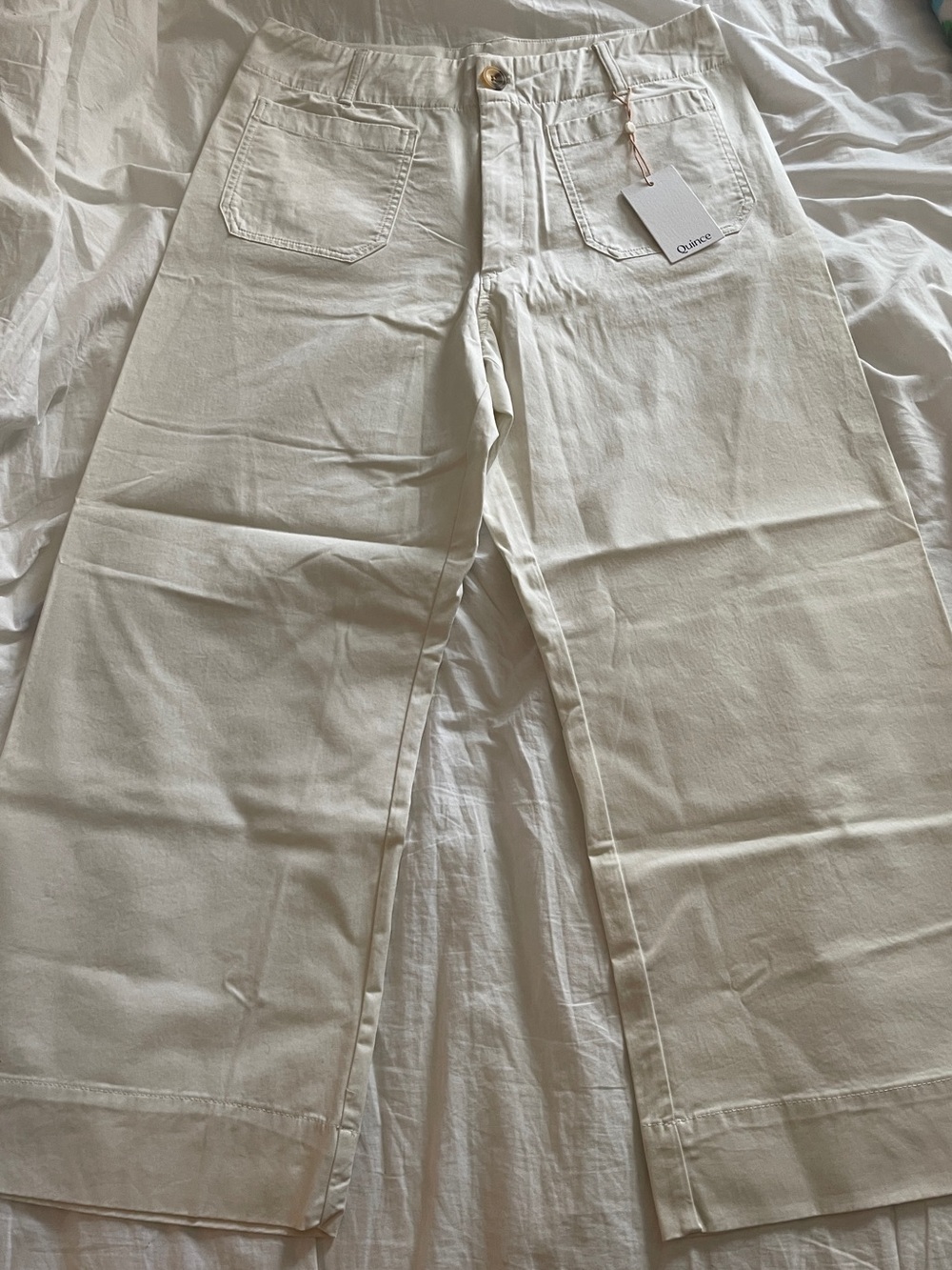Quince Organic Stretch Cotton Chino Cropped Wide Leg Pants Size 12 Frost NWT